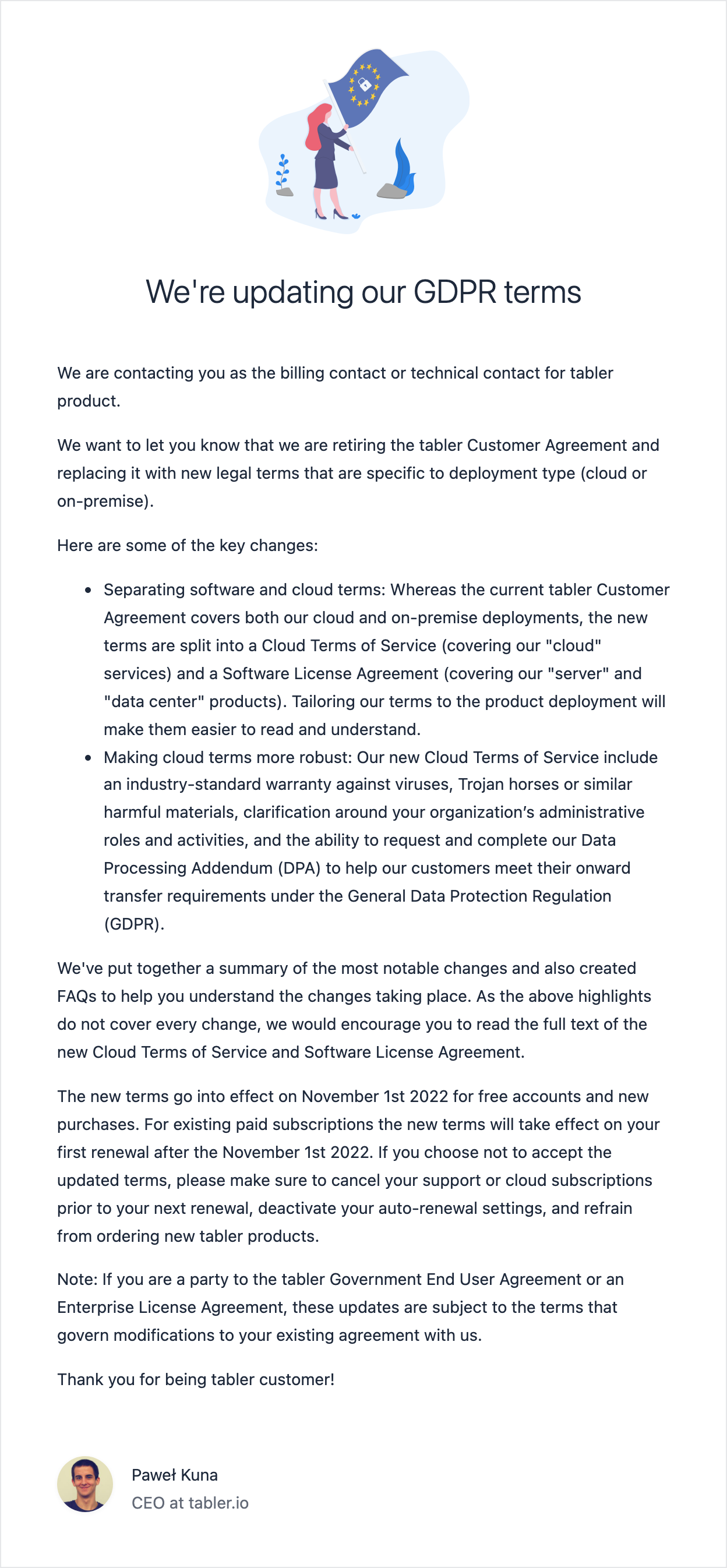 Email template about GDPR