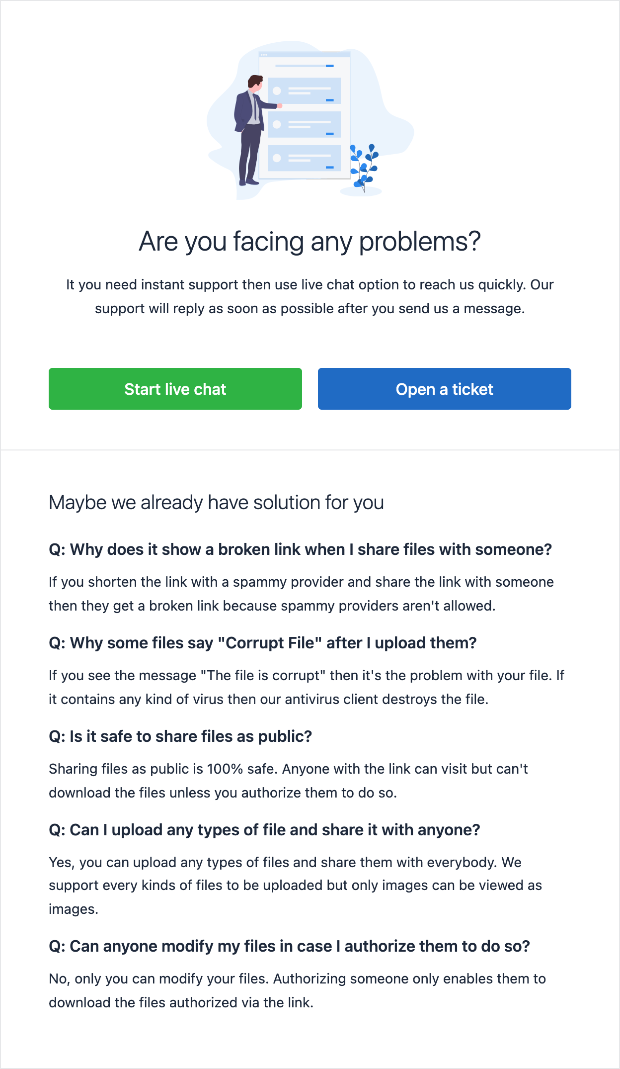 Email template with help to users