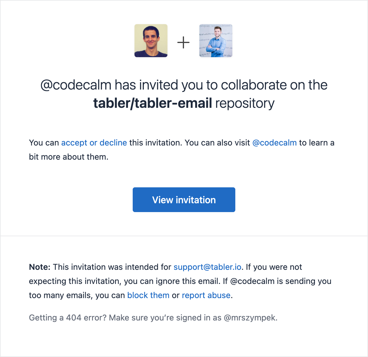 Email template with an invitation to collaborate