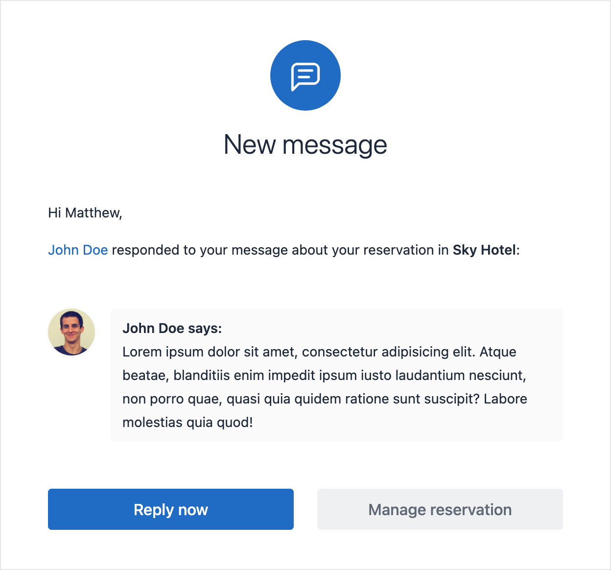 Email template with a new message