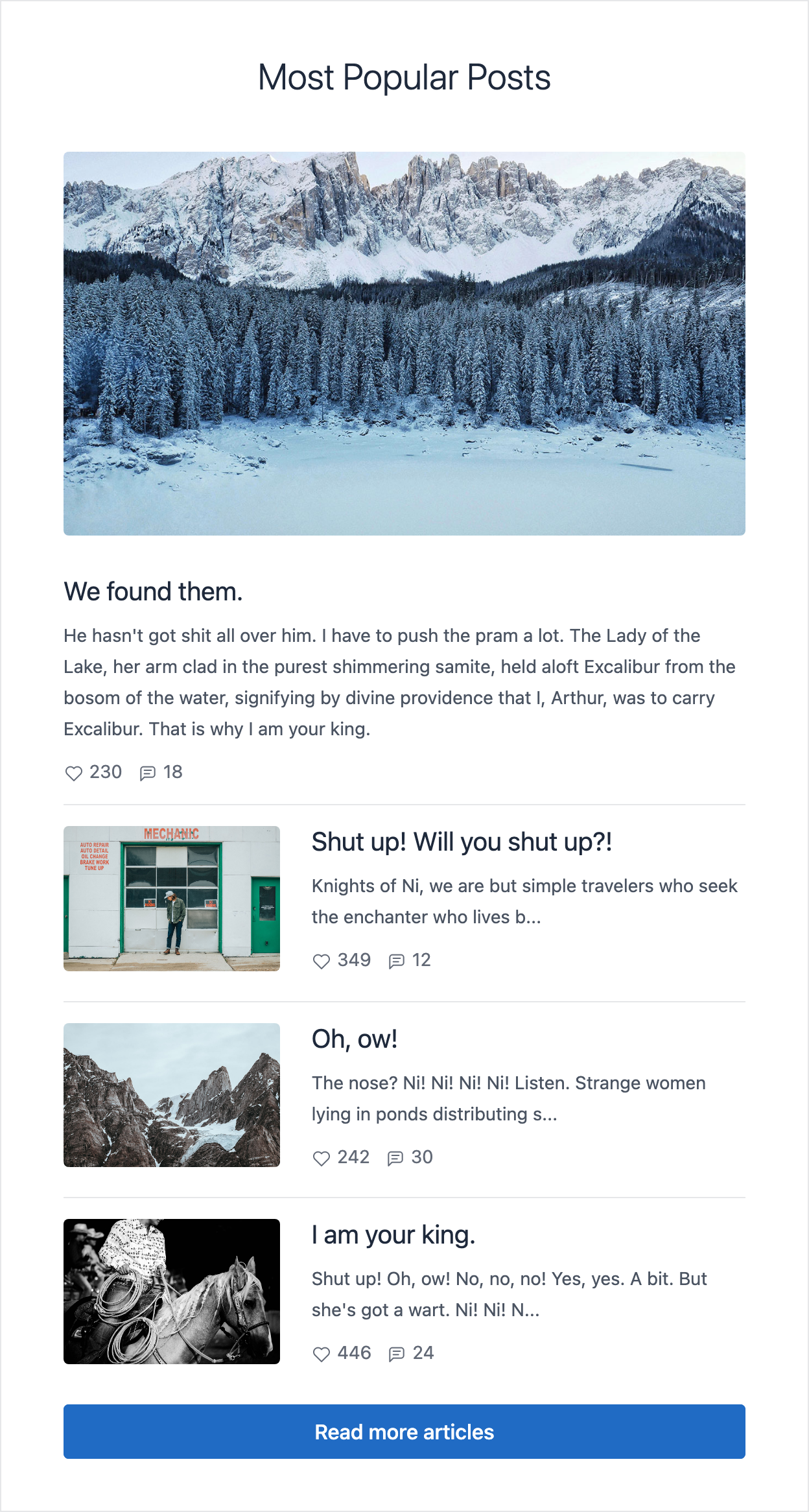 Email template with popular post