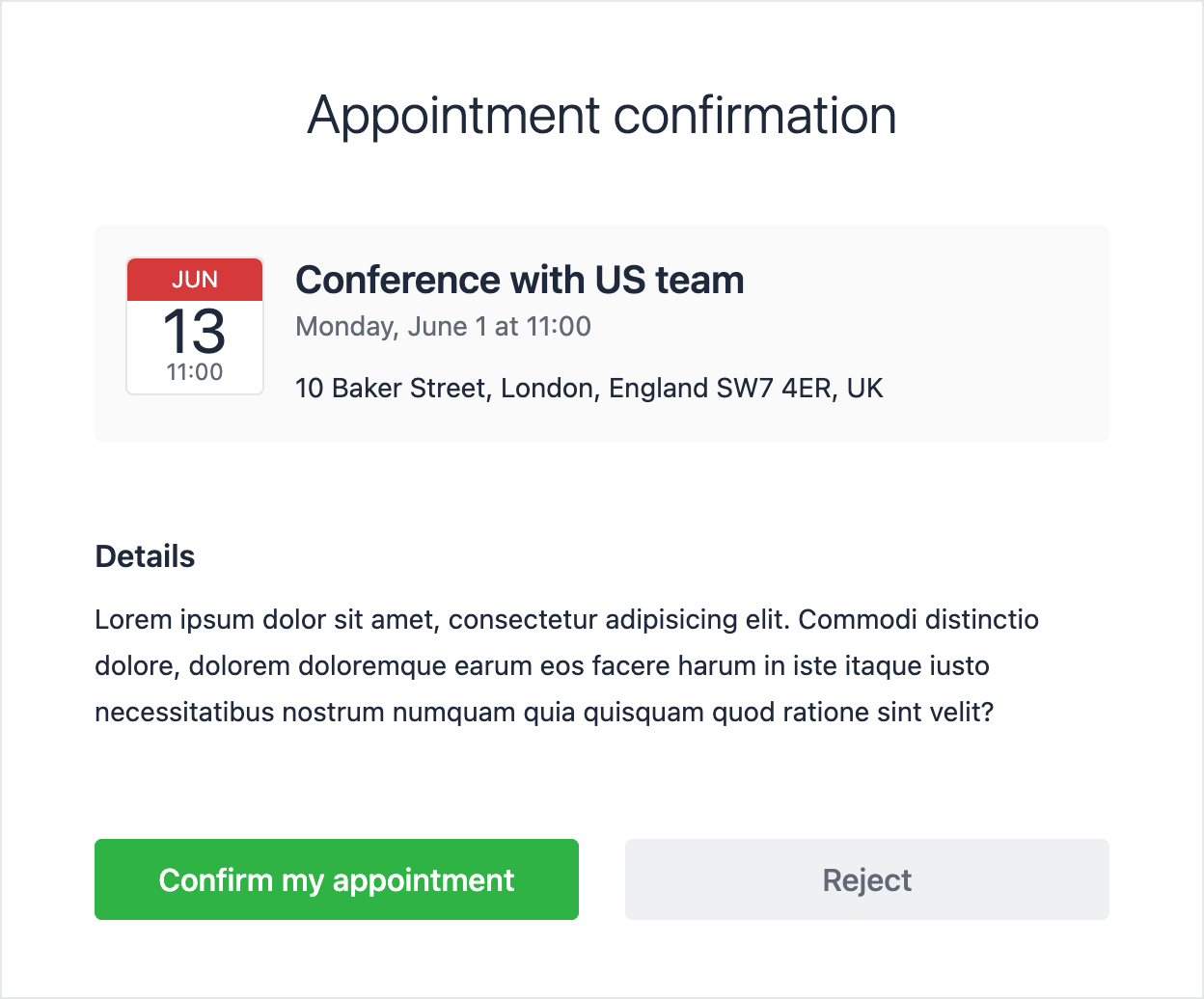 Email template with an event reminder
