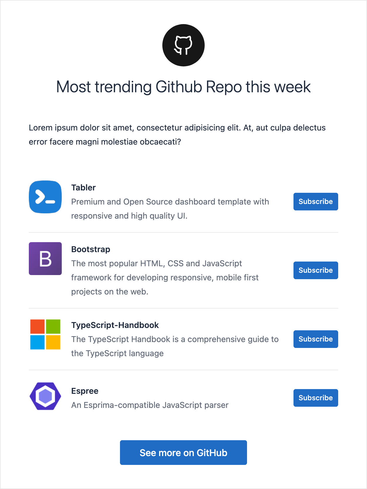 Email template about subscriptions